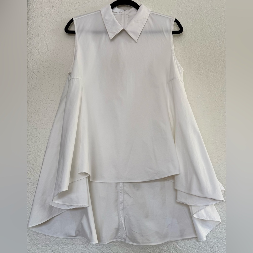 CO Collections White Sleeveless Collared Cotton Tunic Size M
